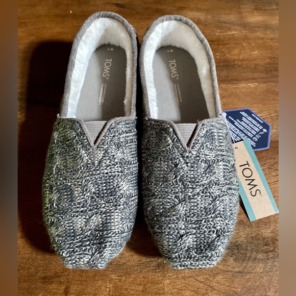 ✨Toms Cozy Alpargata 3.0 Slip-On Flats - Cement Chunky Cable Knit✨ NIB - Picture 4 of 13
